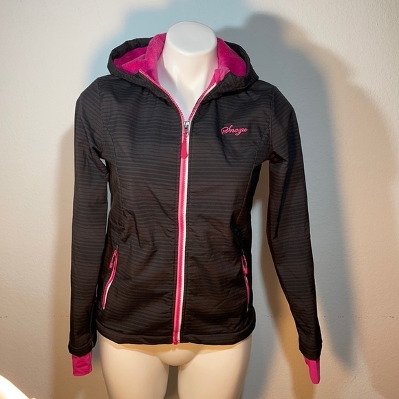Snozu Girls Black Soft Shell fleece Lined Long Sleeve Hooded Jacket Size 14/16 L - Picture 1 of 16